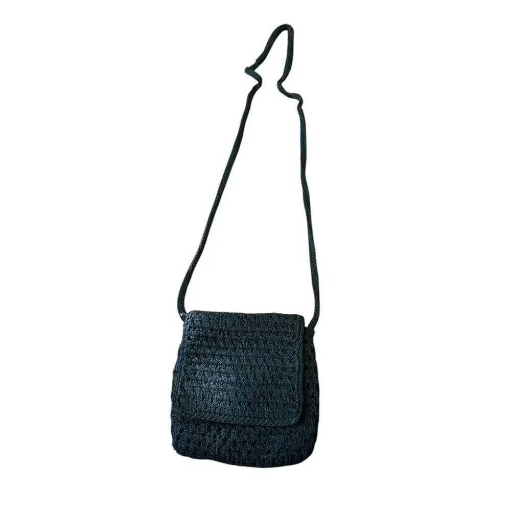 The Sak Original Crochet Crossbody Bag Black Zip Top Boho Travel Purse READ NOTE